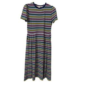 Boden Multi Color Rainbow Stripe Short Sleeve Midi Dress J0815 US 10R UK 14R